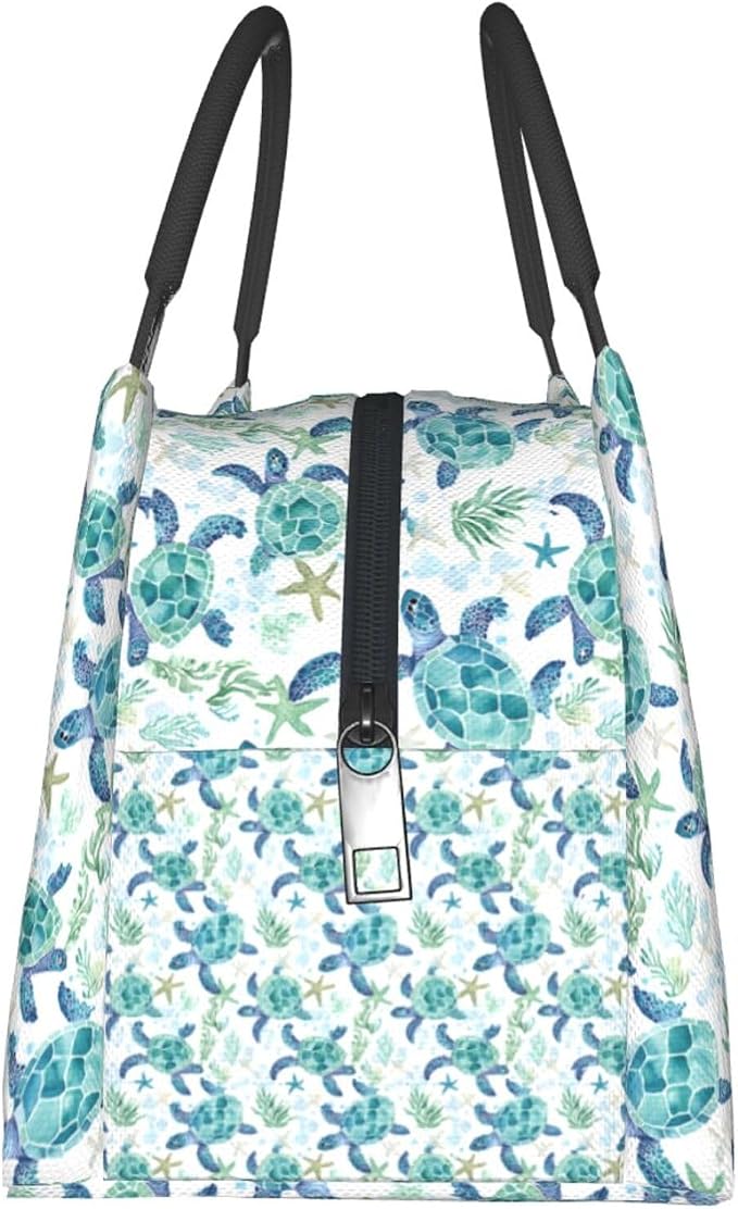 Sea Turtle Insulated Lunch Box for Girls Boys Ocean Lovers,Reusable Tote Bag with Marine Life,Portable Lunchbox Handbag,Makeup Bags Organizer Gifts for Work Office Beach Travel,11x6.3x6.7in