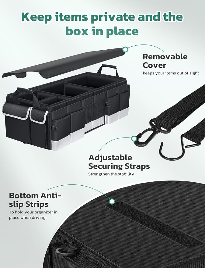 Oasser Trunk Organizer 95L with 20L Removable Cooler Bag for SUV | 4 Compartments, 9 Side Pockets, Foldable Lid, No Deformation, 1680D, Non Slip Bottom, 2 Adjustable Straps, Reflective Strip
