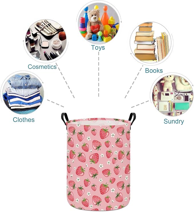 Strawberry Storage Bin Foldable Nursery Organizer Basket | Foldable with Waterproof PE Coating Organizer Bin for Kids Boys and Girls,Office,Bedroom,Clothes