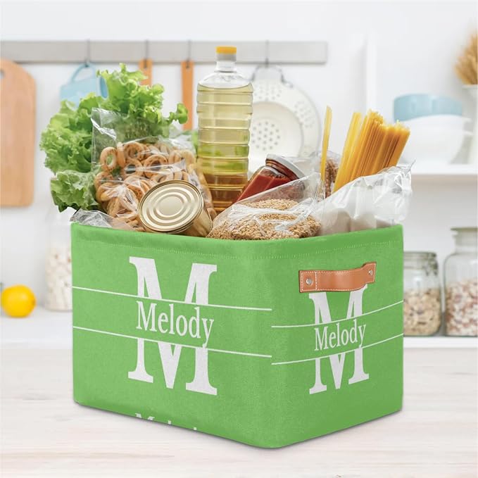 Personalized Spring Green Storage Bins, Initial Letter Storage Basket