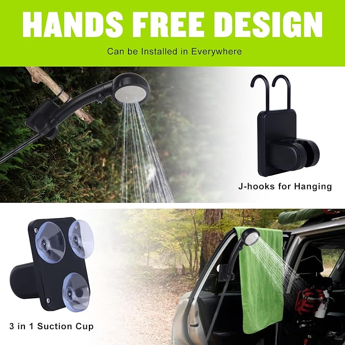 Portable Shower for Camping, [Long-Lasting] 6000mAh Rechargeable | Camping Shower with Intelligent LED Display, 4 Spray Modes, IPX7 Waterproof Outdoor Camp Pump for Hiking, Travel, Car, Pet