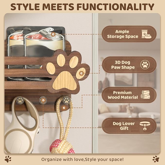 Leashes Holder for Wall 6 Hooks Floating Shelf Decorative | Door Key Holder Hanger for Indoor Home Living Room Kitchen Bedroom Apartment Hallway