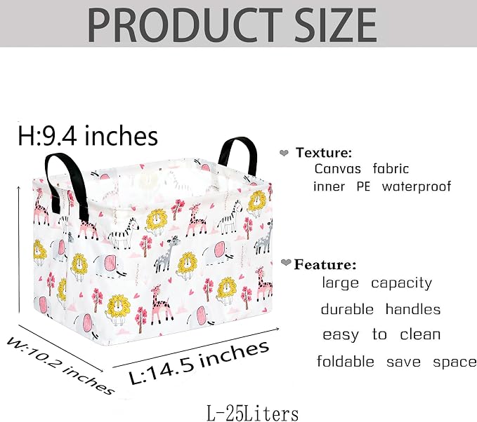 Gift Toy Storage Basket for Girls and Boys, Storage Organizer for Nursery Hamper Home Bedroom Laundry Hamper Shelf Easter Baskets (Pink Zoo)
