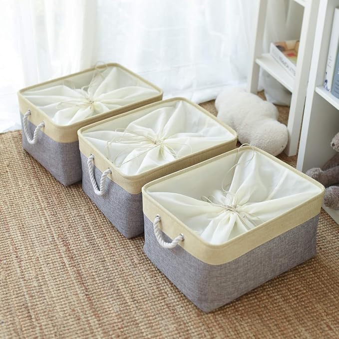 Storage Baskets for Organizing, Extra Large-3Pack, 17.7L×13.8W×9.8H inch Large Sturdy Storage Bins, Decorative Storage Baskets for Shelves Closet Nursery (Gold&Grey)