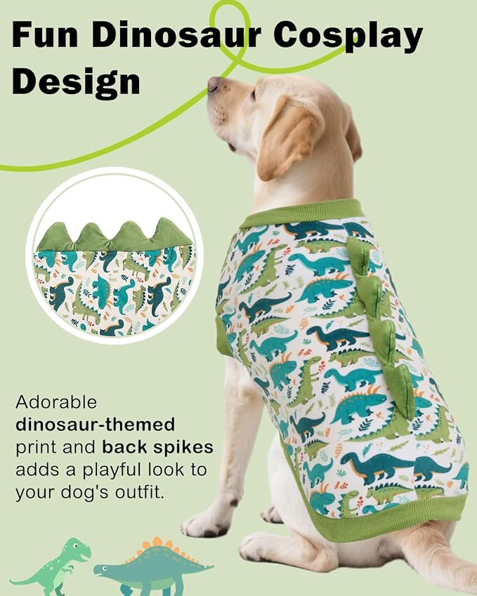 CuteBone Dinosaur Costume Dog Shirt, Stretchy Velvet T-Shirt Clothes for Large Dogs, Soft & Breathable Pet Tee Outfit Pitbull Apparel for Daily Wear, Cozy Pullover Design Big Dog Fashion COSBX03-4XL