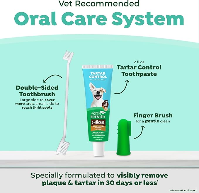 TropiClean Fresh Breath Plaque & Tartar Control Kit | Dog Toothpaste, Toothbrush & Finger Brush | Dog Toothbrushing Kit | Peanut Butter Flavor