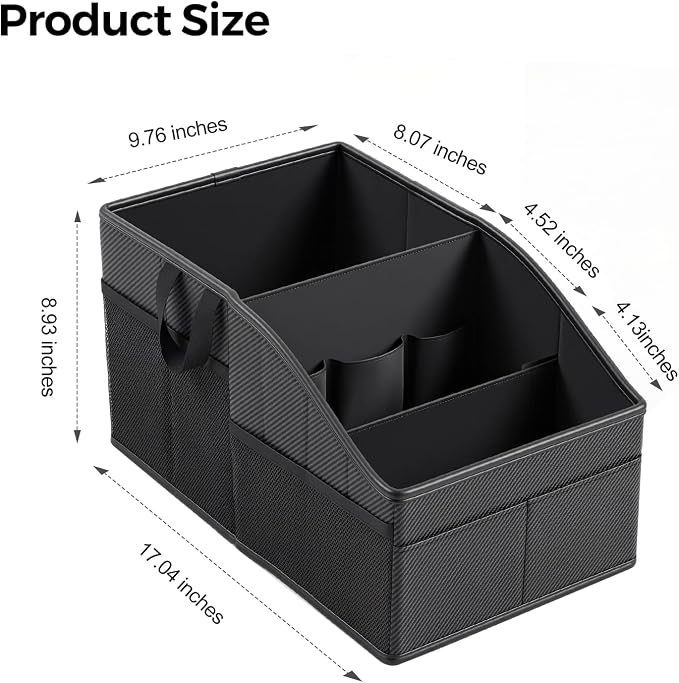 WHHMK Sturdy Leather Car Storage Support Up to 33 LB,Carbon Fiber Texture | Car Backseat Organizers, Front Seat Organizer, Floor Organizer and Storage Used for SUV Truck Toy Snack Water Bottle Holder