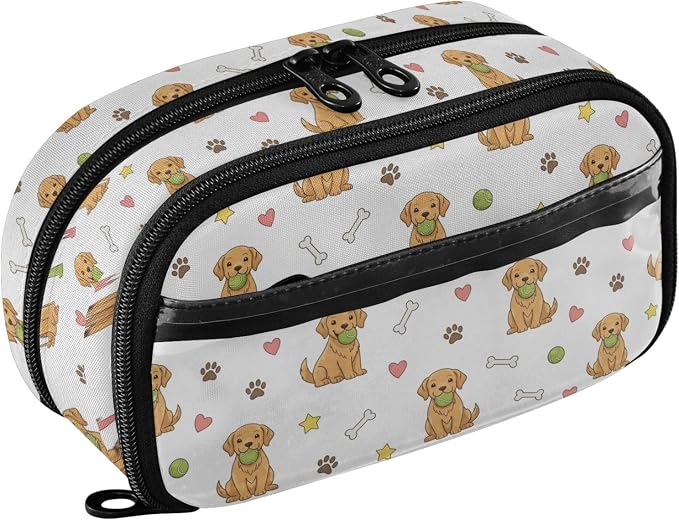Cute Pets Dogs White print Large Capacity Pencil Case with Zipper Water Resistant Portable Organizer Pen Bag for Students School Office