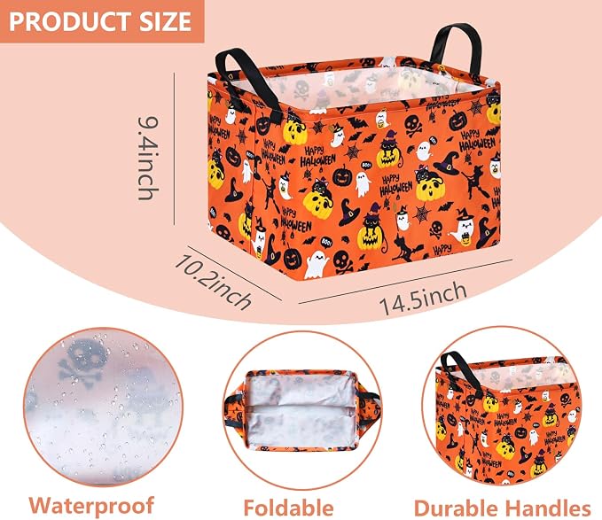 Halloween Pumpkin Ghost Storage Basket, Black Cat Spider Toy Organizer
