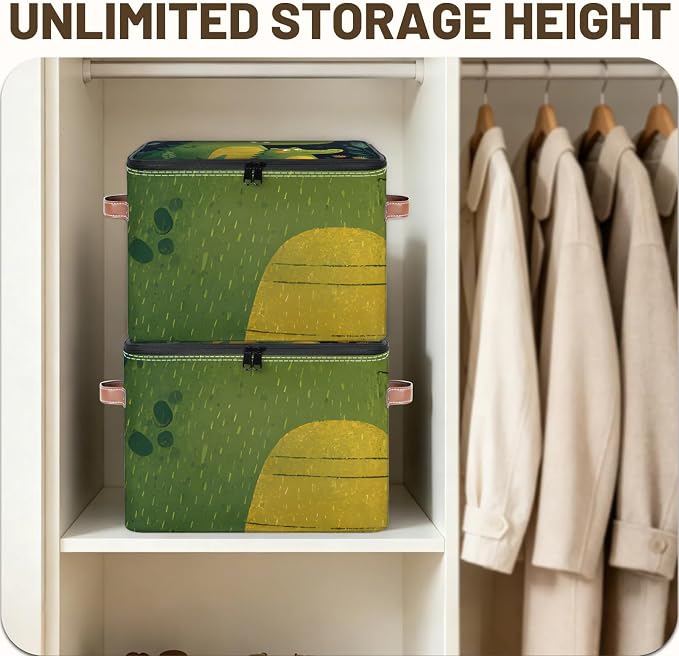 Cartoon Alligators Animal Foldable Storage Bin with Lid Zipper | Closet Shelf Organizer, Boxes, Basket Containers for Home, Lidded Storage Cube for Bedroom, Waterproof, with Handles