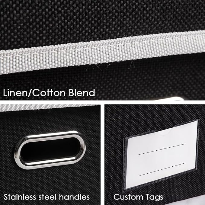 Large Foldable Storage Boxes with Lids [3-Pack] Fabric Collapsible Storage Bins Organizer Containers Baskets Cube with Cover for Home Bedroom Closet Office Nursery Black(17.7x11.8x11.8)