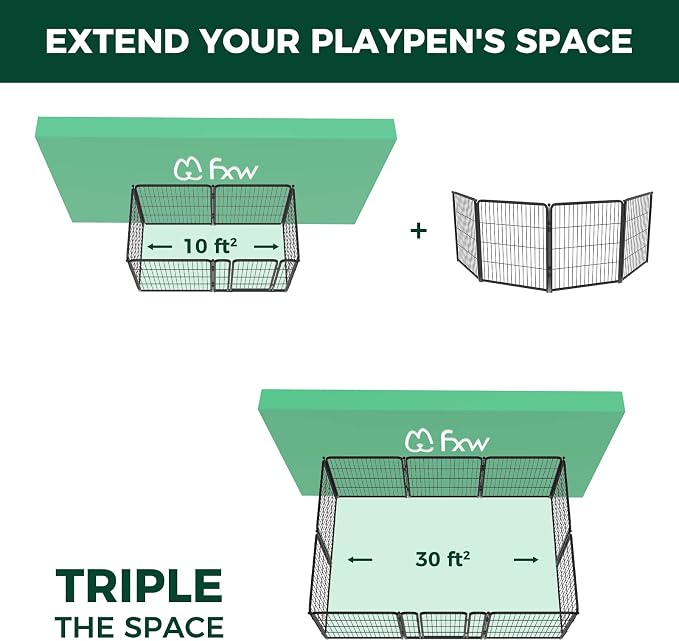 FXW Homeplus Indoor Dog Playpen, 32" H, 4 Panels, for Small & Medium Dogs | Stress-free play, Heavy-duty, Semi-open design, Easy setup, Threshold-free gate, Expandable, Patented