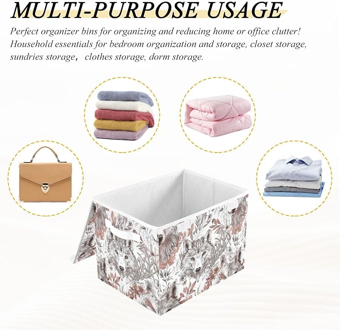 Aesthetic Wolf White Leaf Storage Box Organizers And Storage With Lid for Pack Living Room