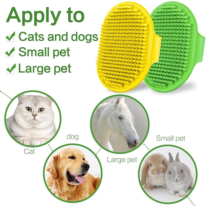 2Pack Dog Bath Brushes, Dog Grooming Brush Pet Bath Brush Scrubber Pet Shampoo Brush Soothing Massage Rubber Comb with Adjustable Ring Handle for Wet Dry Long Short Haired Dogs and Cats