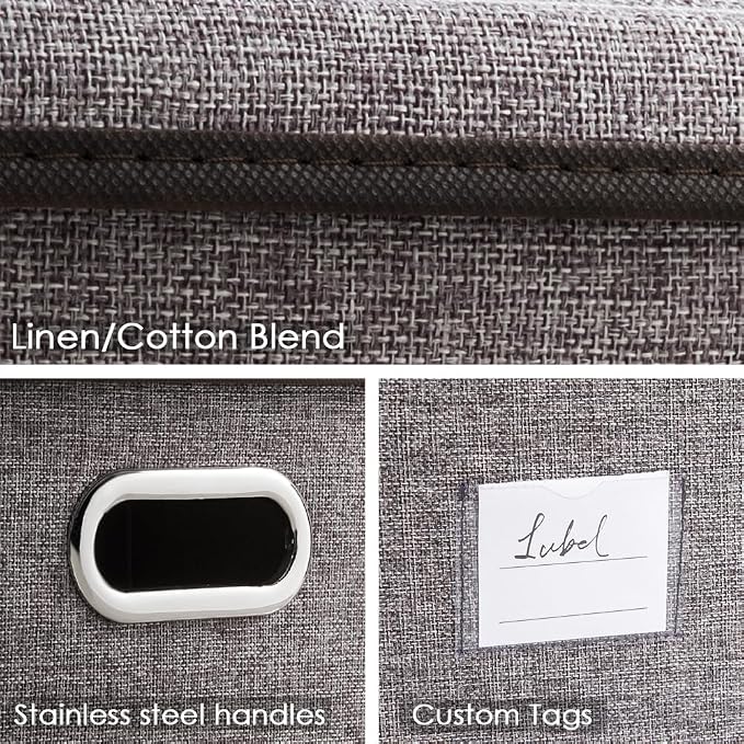 Large Foldable Storage Bin with Lid [1-Pack] Linen Fabric Decorative Storage Box Organizer Containers Basket Cube with Handles Divider for Bedroom Closet Office Living Room (17.7x11.8x11.8)