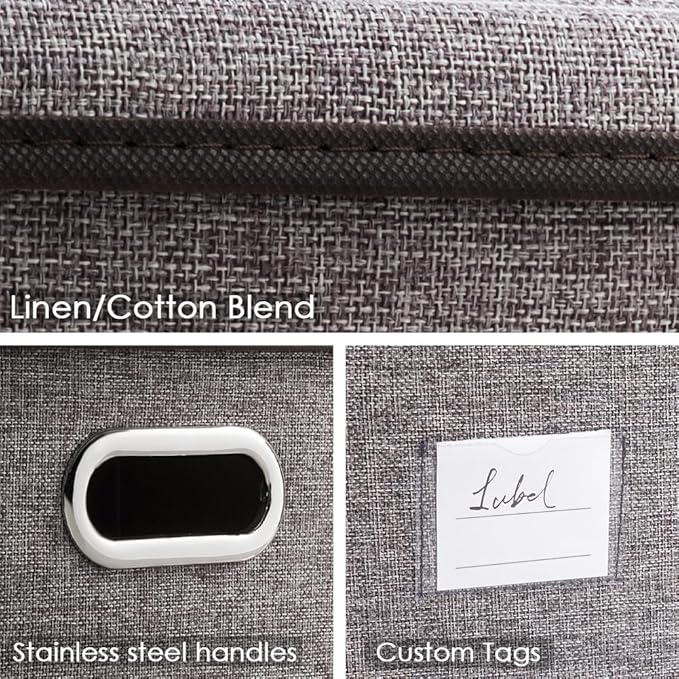 Collapsible Storage Containers with Lids [5-Pack] Linen Fabric Foldable Storage Bins Boxes Organizer Baskets Cube with Cover for Home Bedroom Closet Office Nursery (14.9x9.8x9.8)