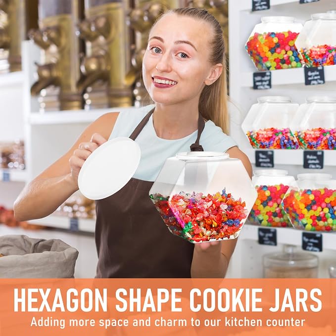 Uiifan Plastic Candy Jar with Lid Clear Hexagonal Fish Bowls,129Oz | Clear Cookie Jar Desk Pet Display, Dog Food Craft Supplies Coffee Pod Storage, Wide Mouth Easy Access Organizer