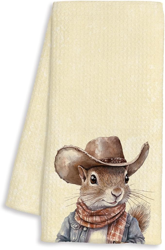 Western Cowboy Squirrel Gifts Kitchen Towels Decorative - Squirrel Lover Gifts Dish Tea Towels for Kitchen Drying, Cowboy Hat Animal Hand Towels for Bathroom Decor, 16x24 Inch
