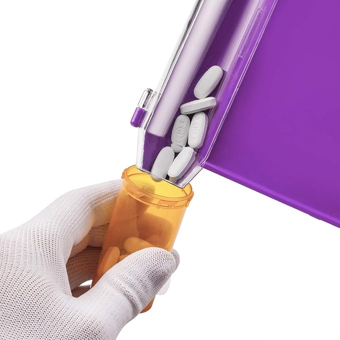 Medarchitect Right Hand Pill Counting Tray with Spatula, Purple | Dual-channel food-grade surface made without BPA, with hooked plastic handle for sanitary tablet sorting