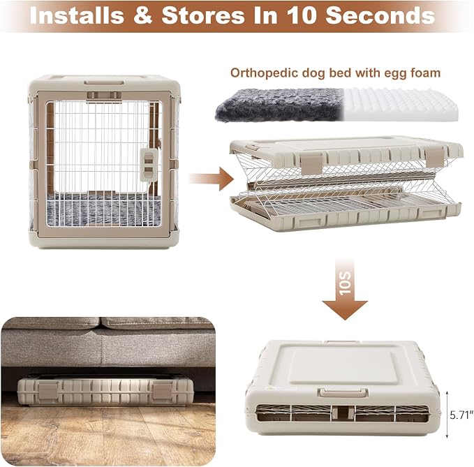 ZOMISIA Collapsible Dog Crate with Bed Mat, 36'' Dog Kennel for Large Dogs | Foldable Portable Dog Kennel for Travel,Tool-Free Assembly,2 Rolling wheels & Handles for Indoor & Outdoor Use,Washable Cover