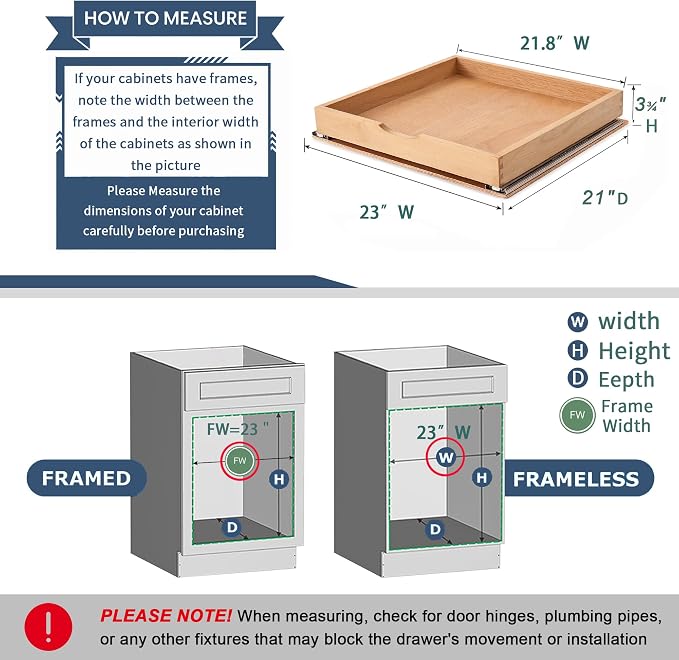 Pull Out Cabinet Drawers - 6x2 Size Options (12-23'W,18-21'D), Pre-Assembled with Soft Close Slides, Solid Beechwood, Easy Installation (23'W x 21'D)