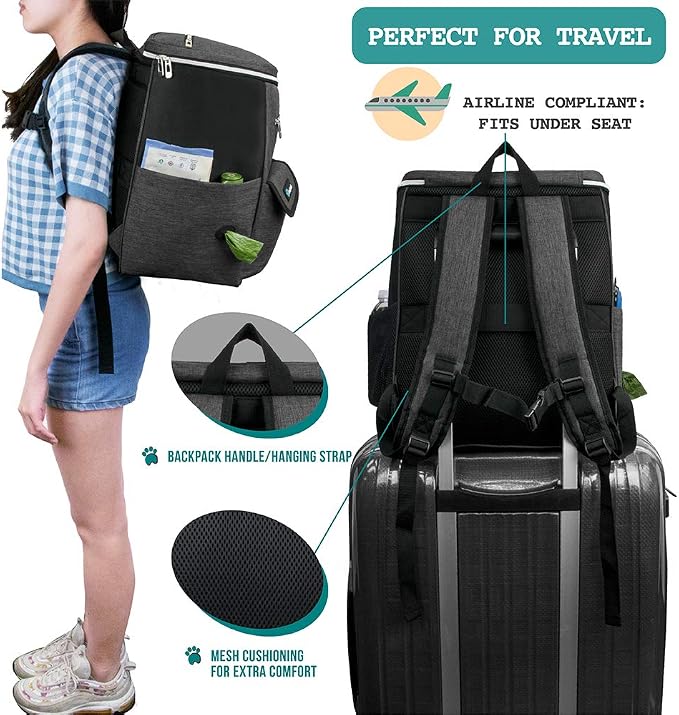PetAmi Dog Travel Backpack 27L Airline Approved Pet Supplies Bag, Dark Gray