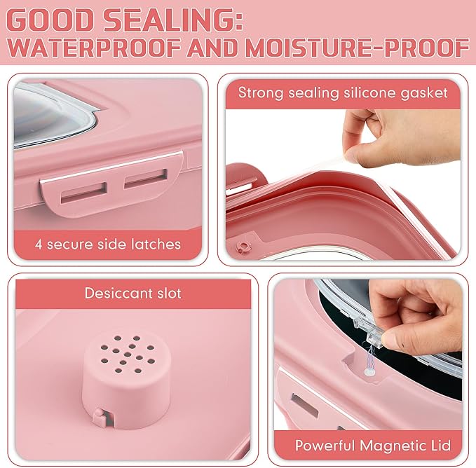 Juexica Collapsible Cat Litter Storage Bin Container with Rolling Casters, 20 Lbs Portable Cat Litter Storage Container with Airtight Lids, Shovel, Kitchen Cereal Rice Leakproof Sealable(Red)