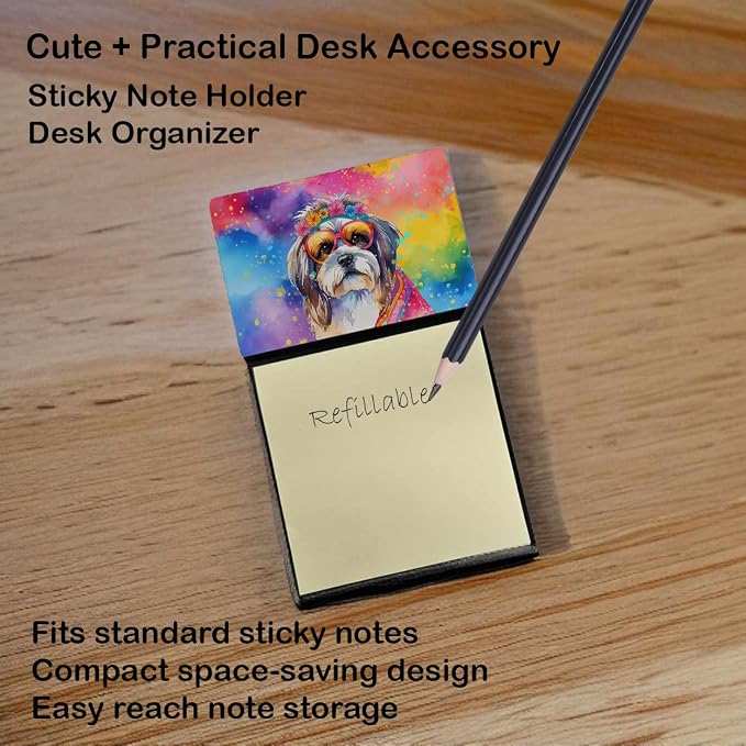 Caroline's Treasures Shih Tzu Hippie Dawg Sticky Note Holder Refillable Dispenser Self-Sticky Note Pads, Memo Pads Blank Desk Accessories
