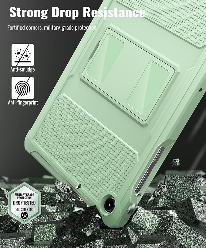 MoKo Shockproof Case Fit Samsung Galaxy Tab A11+ Plus/ A9+ 11 Inch | Full Body Rugged Stand Back Cover with Built-in Screen Protector for Galaxy Tab A11+/ A9+ Tablet, Light Green