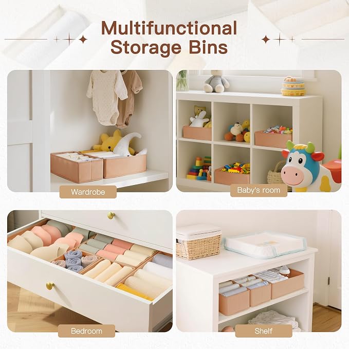 Drawer Organizer Clothes, 21 Pack Dresser Organizer for Baby Clothes, Underwear, Sock - Foldable Closet Organization and Storage Dividers Bins for Nursery, Bedroom (Brown)