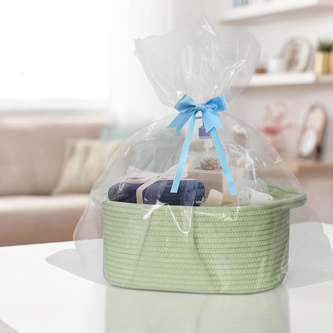 MEGASKET Green Basket, Woven Baskets for Gifts Empty, Medium Cotton Rope Dog Toy Box, Green Room Decor, Cute Baby Nursery Storage Organizer with Handle, Decorative Wicker Bin for Organizing Gift Towel