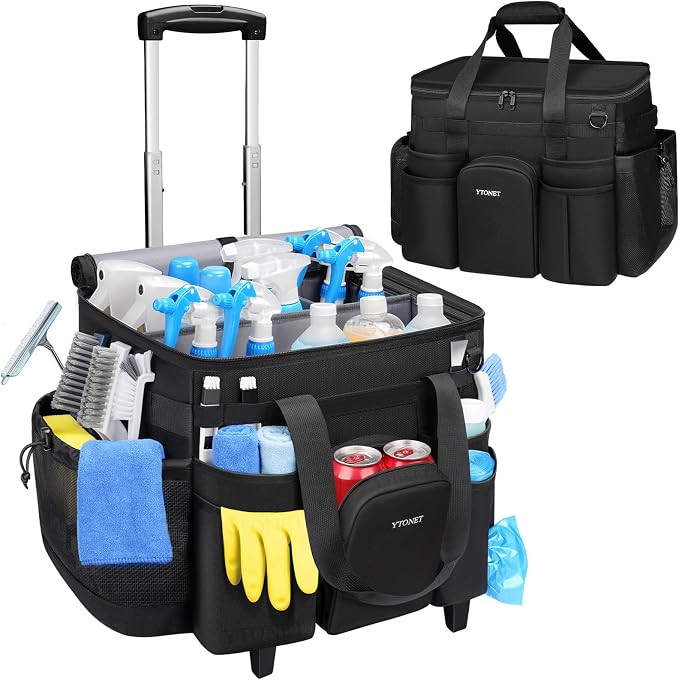 Ytonet Rolling Cleaning Caddy with Wheels, Large Rolling Cleaning Caddy | Water Resistant Cleaner Supplies Organizer with Detachable Trolley, Cleaning Carts on Wheels for Kitchen Tool Organizer