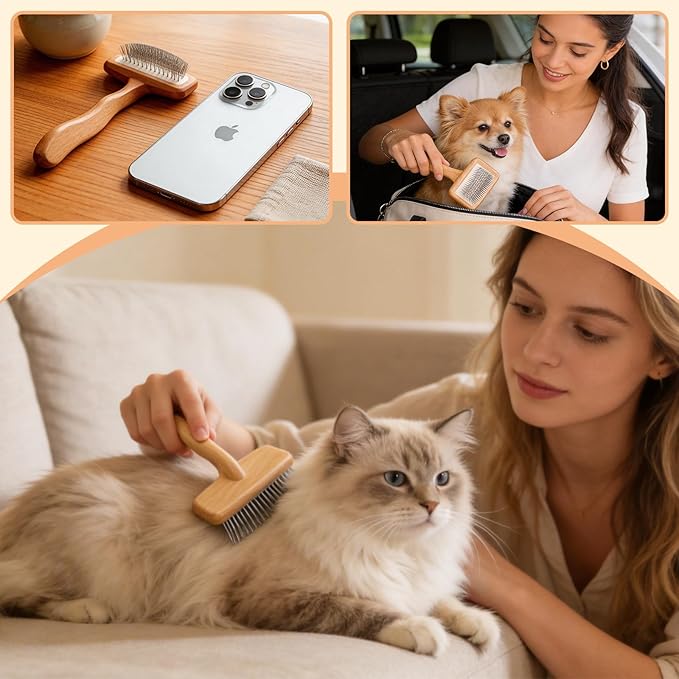 Slicker Brush for Dogs and Cats, Grooming Brush for Long & Short Hair Pets, Gentle Coated Bristles for Shedding, Mats & Tangles Removal, Painless Daily Deshedding Tool with Ergonomic Handle