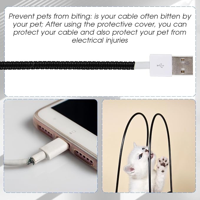 Frienda 20 Pcs Cord Protectors from Pets No Chew 43.13",Black | Spiral Cable Protector, Phone Charger Cover, Data Cable Protective Sleeve Chew Proof, USB Wire Cover Stylish, Cat Dog Rabbit