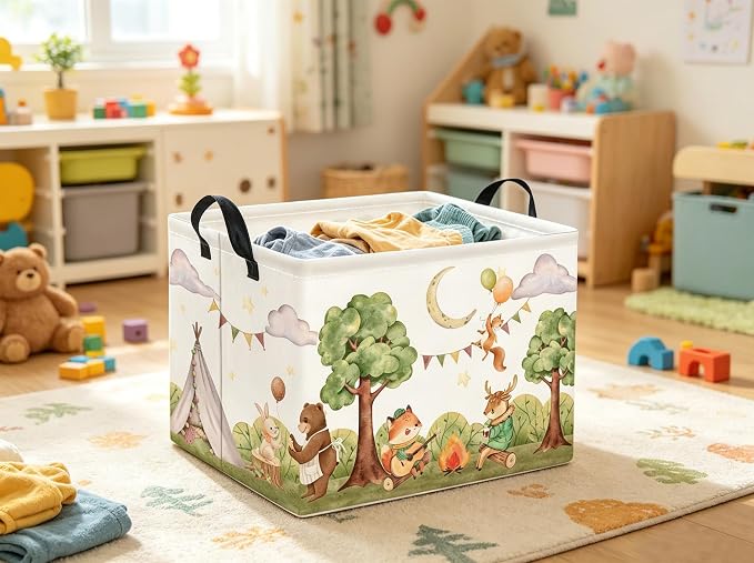 Rectangular Valentines Basket for Women Girls Storage Bin Organizer Box Shelf Room Decor(Camping Animal)