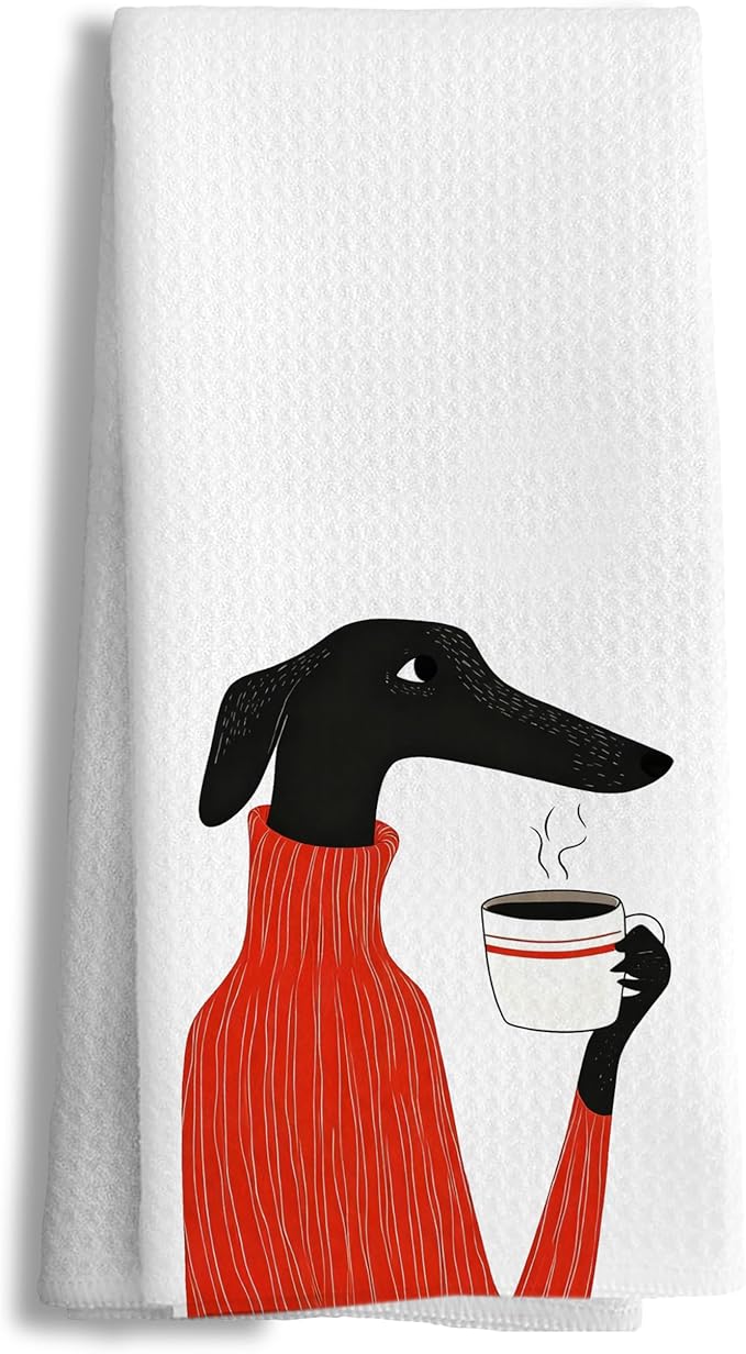 Funny Coffee Italian Greyhound Kitchen Towels Decorative, Italian Greyhound Gifts Hand Tea Towels for Coffee Bar, Dog Mom Lovers Dad Gifts Dish Towel Dishcloth, 16x24 Inch