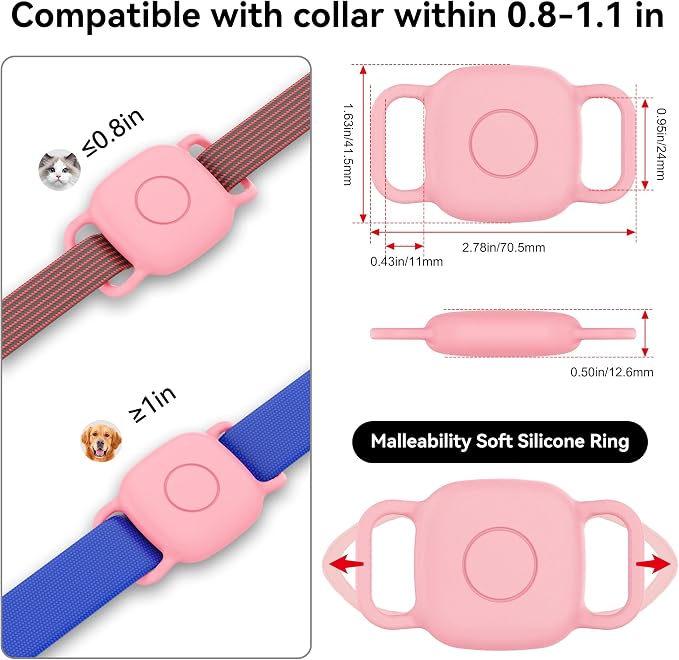 DDJ Waterproof Dog Collar Holder for Life360 Tile Mate Tracker, 4-Pack Durable Silicone Cover, Anti Lost for Life 360 Tile Tracker Case for Cat & pet Collars (Black, Navy Blue, Pink,White)
