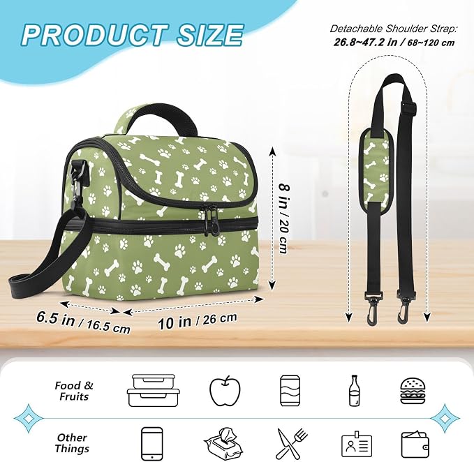 Pet Paw Insulated Lunch Tote Bag Organizer for Work | 8L Double Deck,Large Lunch Box with Shoulder Strap,Thermal Meal Prep Cooler,Suitable for School Work Picnic Office Travel