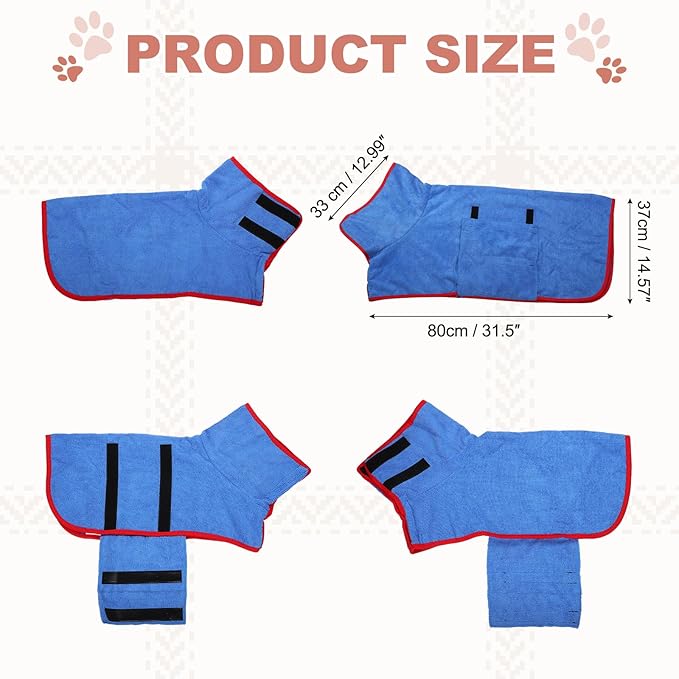 Dog Drying Coat, Dog Robes for After Bath Bathrobe Super Absorbent Towel Soft Adjustable, (L, Blue), Intended for Fast Drying Warm Keeping Pet Cats Kitten Puppies