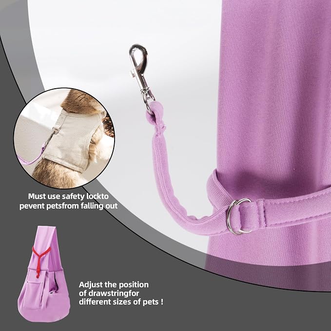 ARZQUT Dog and Cats Carrier Sling, Small Pet Carrier with Storage Pocket | Reversible Puppy Sling Carrier, Safety Buckle, Storage bag, Machine Washable for Travel, Outdoor Activitie, Hand-Free,Purple