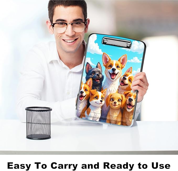 A4 Clipboard with Storage Pen Holder, Clipboards Organizer Nursing Clipboard Foldable File Folder Plastic Clipboard Folio Clip Board for Office Work Classroom Doctor, Blue Sky Seven