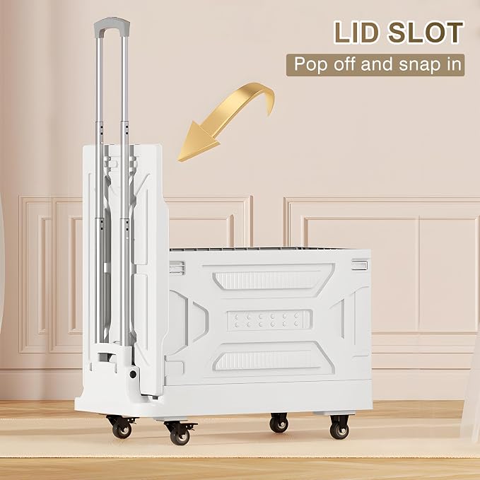 VECELO 88LHeavy-Duty 2-in-1 Foldable Utility Cart, Large Capacity Rolling Crate, Thickened Material with Silent Swivel Wheels, Dual Modes (Basket/Flatbed) for Grocery, Laundry, Camping, White