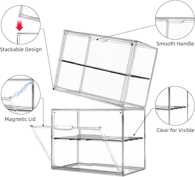 HOYOJA Large Acrylic Display Case for Collectibles, Acrylic Box with Compartment Divider Clear Mini Greenhouse for Indoor, Small Green House with Magenetic Door, 1 Pack