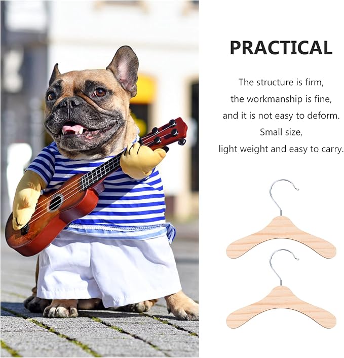 UKCOCO 10pcs Wooden Pet Apparel Hangers, Dog Clothing Hanging Rack, Silver, Wood Color, 5.50X5.50X0.20inch