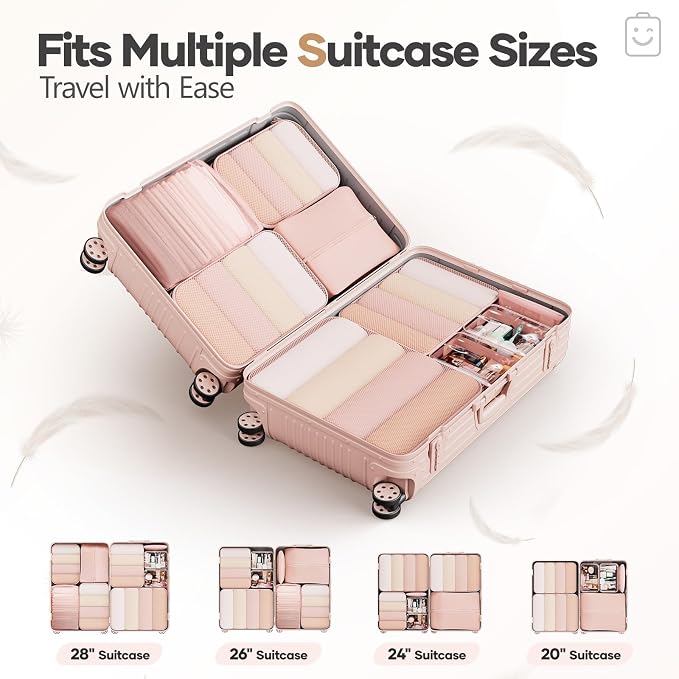 Veken 9/11 Set Compression Packing Cubes Garment Bags for Travel Essentials,Compressible Expandable Luggage Organizer Bags for Clothing,Space Saver Bags with Over 1000 pcs of Mesh Holes(Beige)