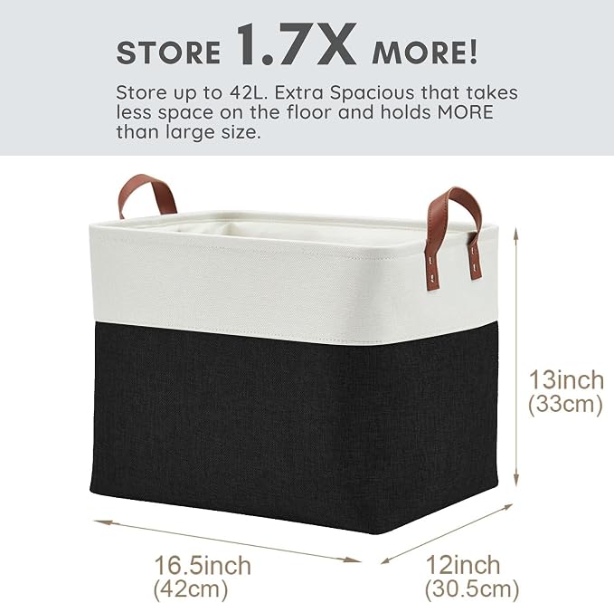 DECOMOMO Fabric Storage Bins, Extra Large Storage Baskets with Handles | 3 Pack Storage Baskets for Shelves, Laundry, Toys, Nursery (Black & White)