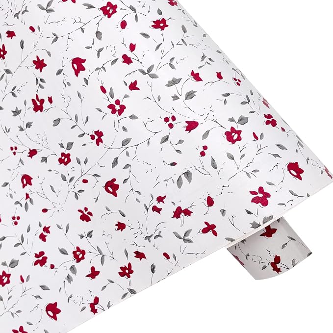 Yifely Red Rural Floral Shelf Liner Locker Decor Sticker Self-Adhesive Furniture Paper 17.7 Inch by 9.8 Feet
