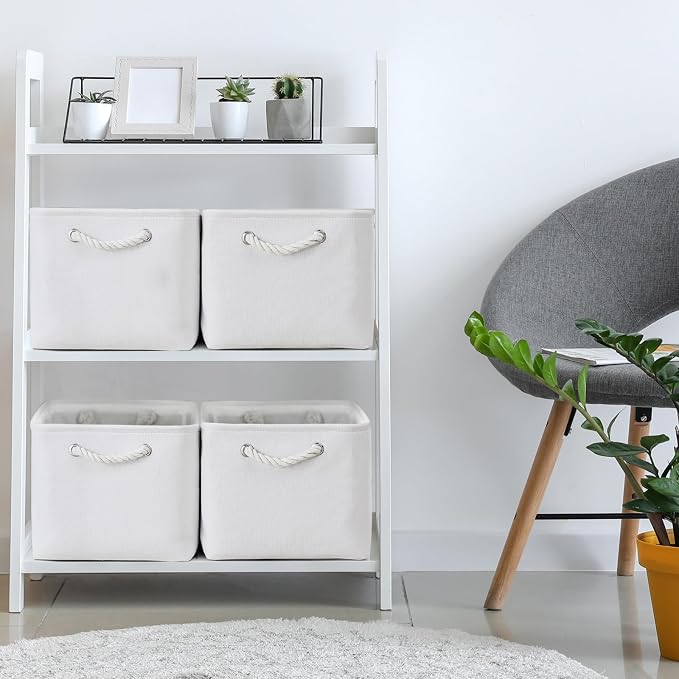 Storage Basket for Shelves - 15.8x11.8x11.8 inch 3 Pack Fabric Storage Cubes, Collapsible Storage Bin for Organizing Organizer Closet Book Gift Dog(White)