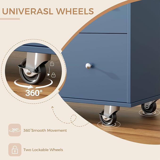 QAQA 40" Kitchen Island Cart Furniture cart on Wheels Rolling Portable Dining Room Serving Utility Carts Mobile Movable with Drawers Cabinet,Blue