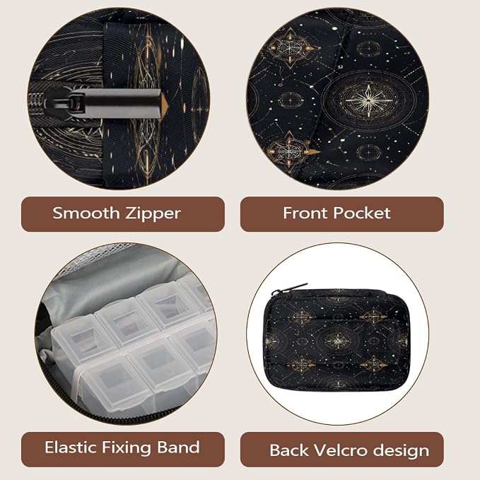 Travel Pill Organizer Black Gold Astrology Compass Small Pill Case